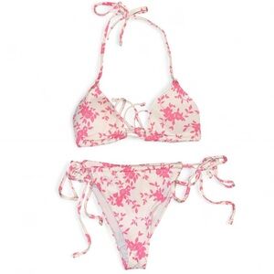 adorable women’s pink floral bikini set with removable padding
Size S